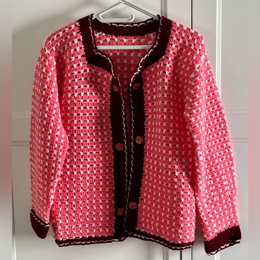 Pink, white and burgundy Knit Jacket/Cardigan size S/M